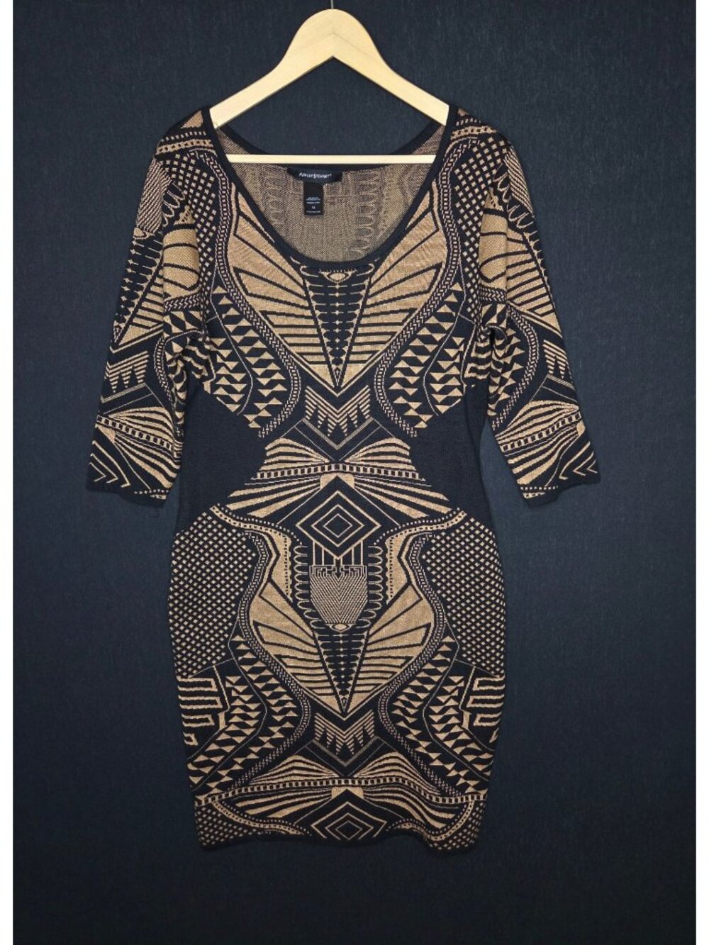 💙 Ashley Stewart Geometric Knit Midi Size 12 Bodycon Sweater Dress Stretch